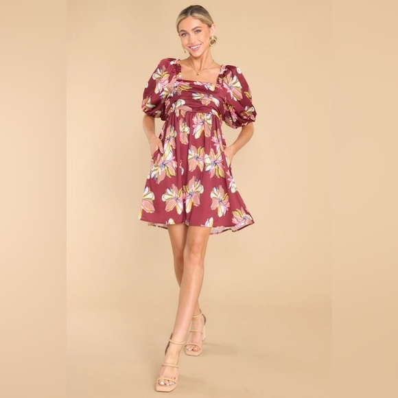 NWT CROSBY Mollie Burch Hunter Puff Sleeve Babydoll Mini Dress Gallery Floral, S - Picture 1 of 15